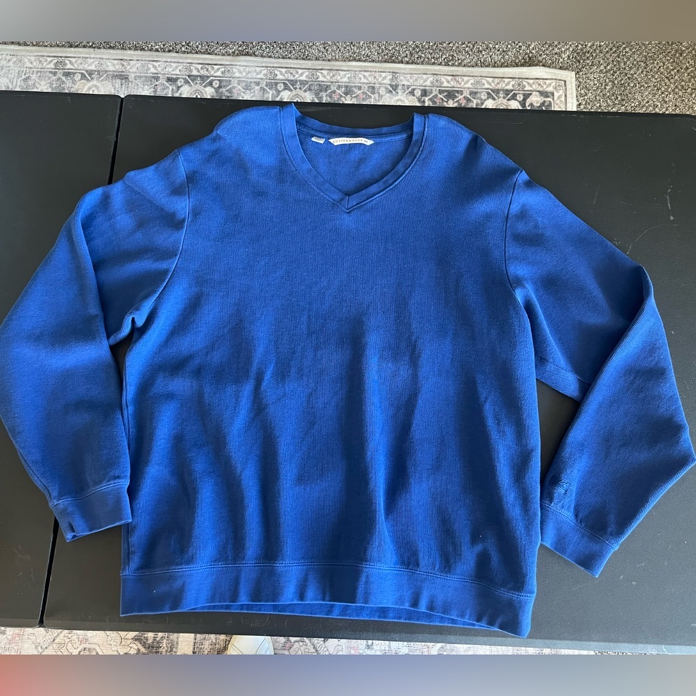 Cutter & Buck Mens Long Sleeve V Neck Pullover Sweater Tour Blue Size Large